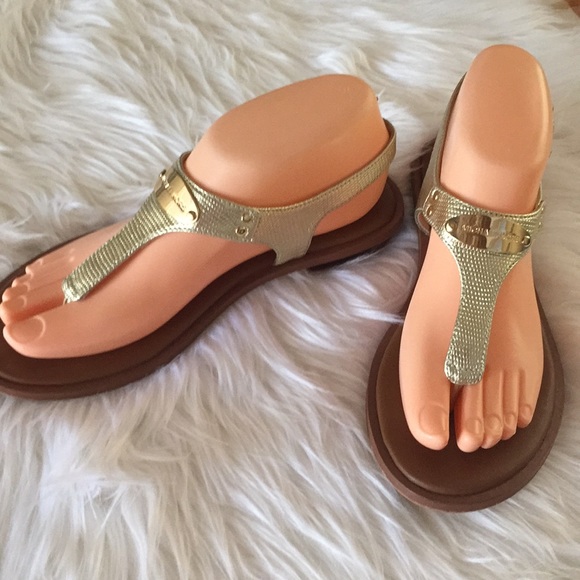 michael kors logo plate leather sandal